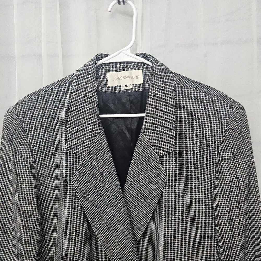 Vintage Jones New York Blazer Black Checked Wool Double Office 16 - Picture 3 of 11